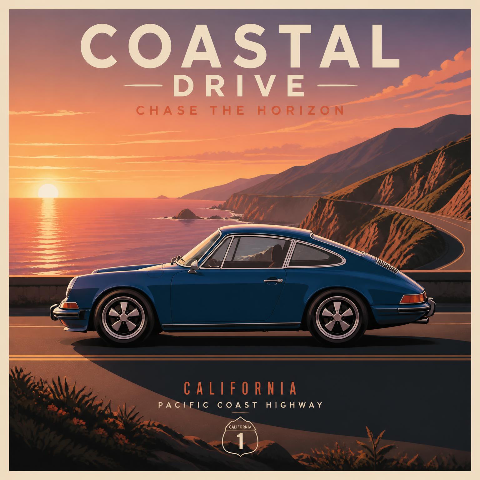 Porsche 911 Coastal Drive framed print