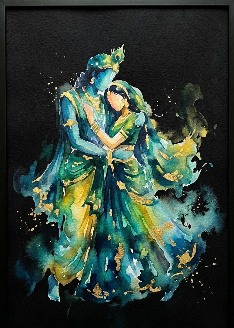 Radha Krishna — Teal & Gold